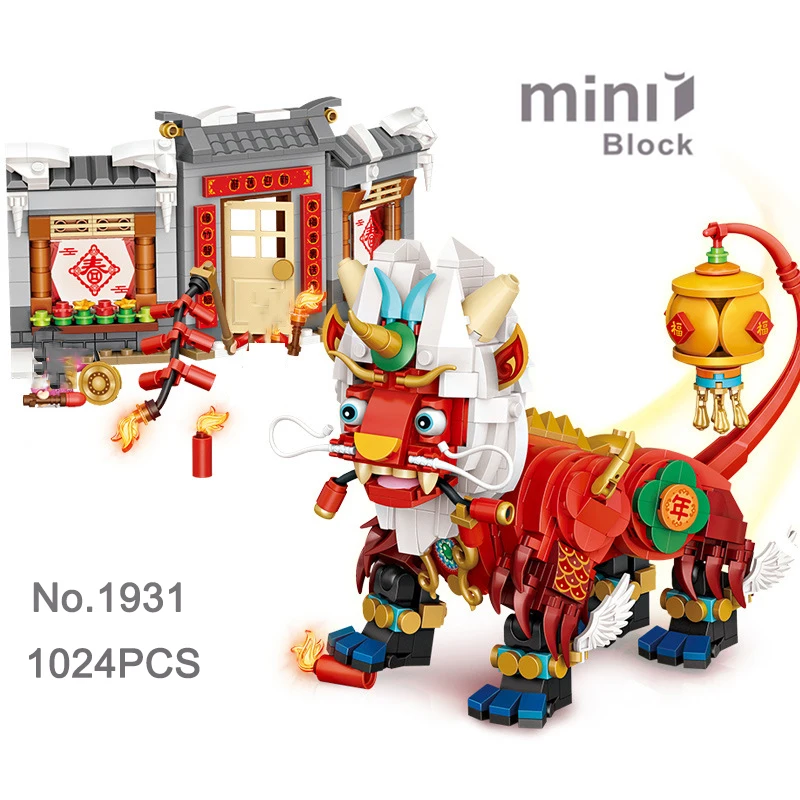 

Mini Building Blocks Chinese New Year Beast Monster Model Home Decoration DIY Children's Educational Assembly Toys Birthday Gift