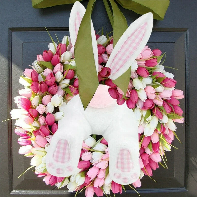

Rabbit wreath easter Diy thief bunny butt with ears cartoon bunny shape cute faceless ornament wreath hanging ornaments