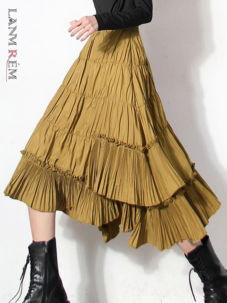 

LANMREM Asymmetrical Ruffles Skirt For Women High Waist Irregular Skirts Female Streetwear Fashion 2023 Spring Summer 2N319