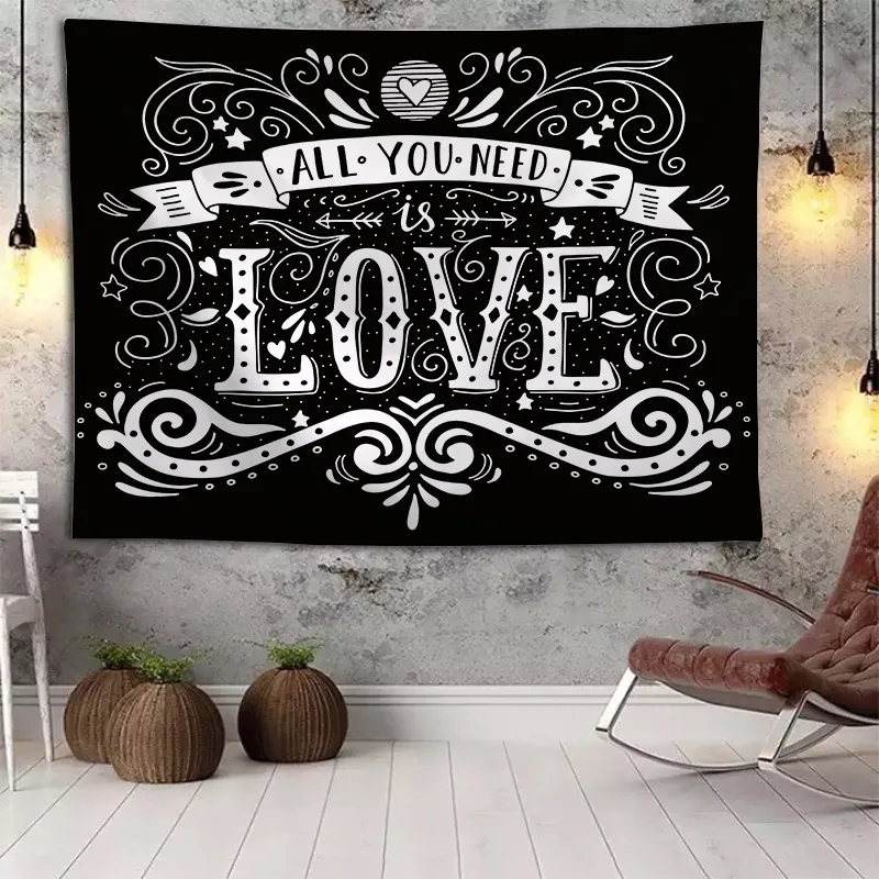 

Black Tapestry Letters Room Bedside Decoration Fabric Tapestry Enjoy Life Love Bohemian Home Decor Machine Washable Tapestries
