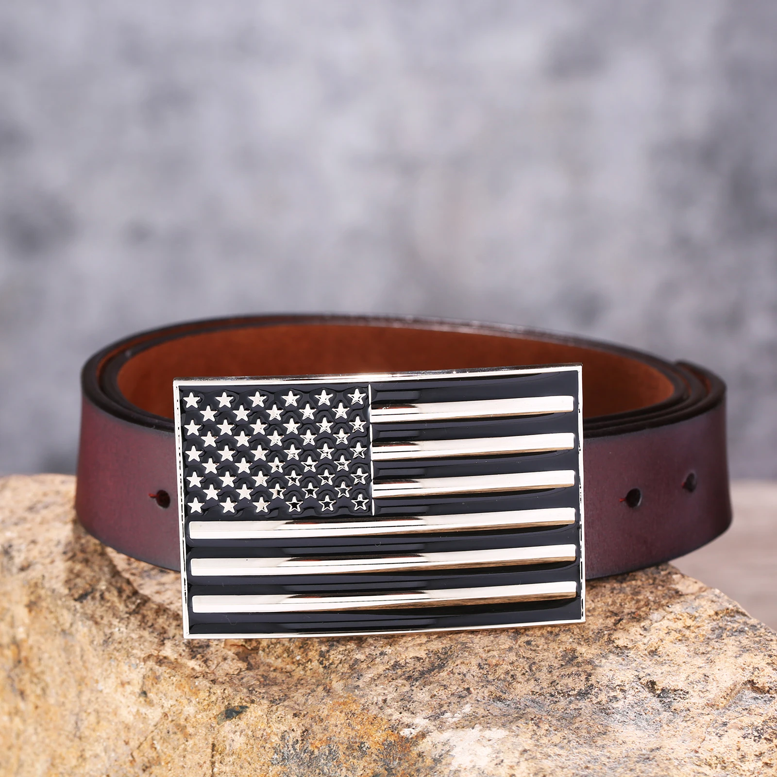 Western cowboy zinc alloy American original flag belt buckle with leather belt men's leather belt gift