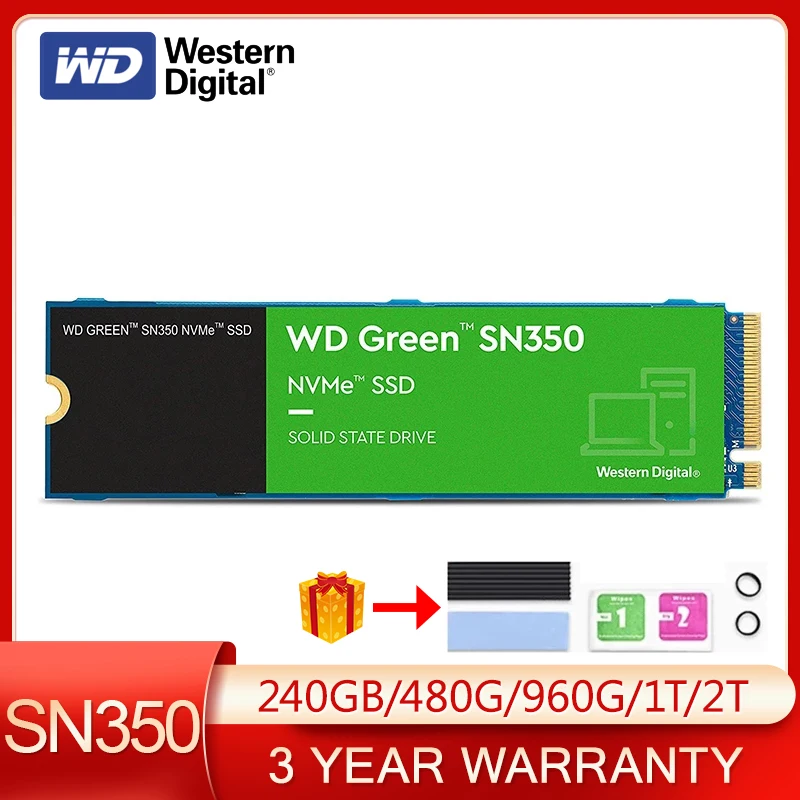 

Original Western Digital WD Green SN350 NVMe SSD PCIe 3.0 M.2 2280 240G 480G 960G 1TB 2TB Up to 3200MB/s For desktop laptops