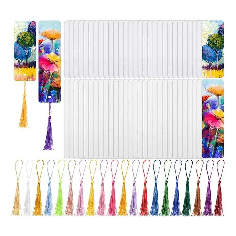 

HOT-80 Pcs Sublimation Blank Bookmark Heat Transfer DIY Sublimation Bookmarks With Hole And 80 Pieces Colorful Tassels