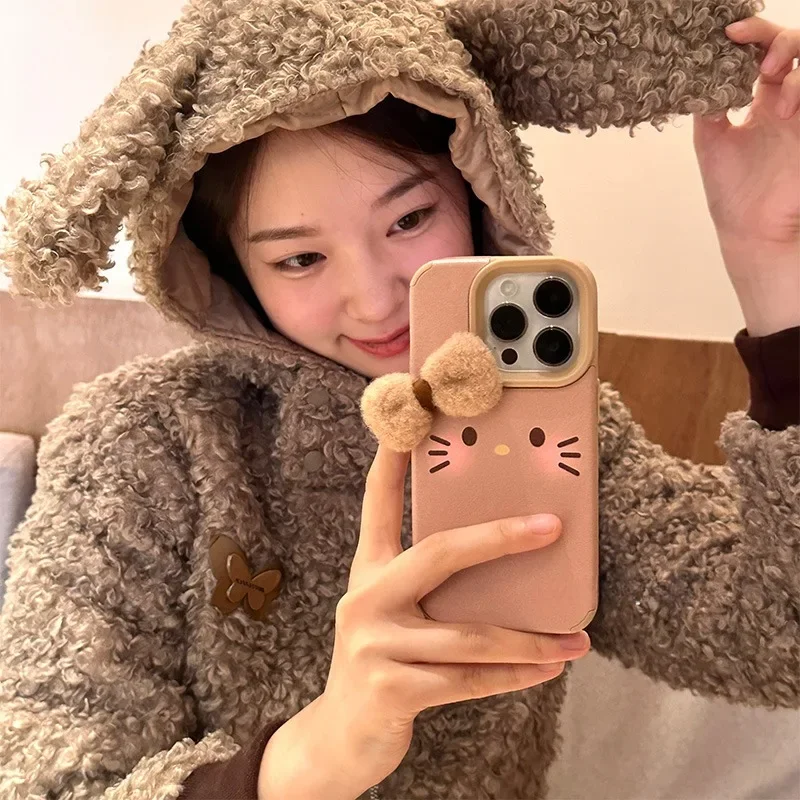 

Iphone15 Sanrio Kawaii HelloKitty Phone Case Anime Cartoon Accessories Bow Anti Collision Cute Young Girl Birthday Festival Gift