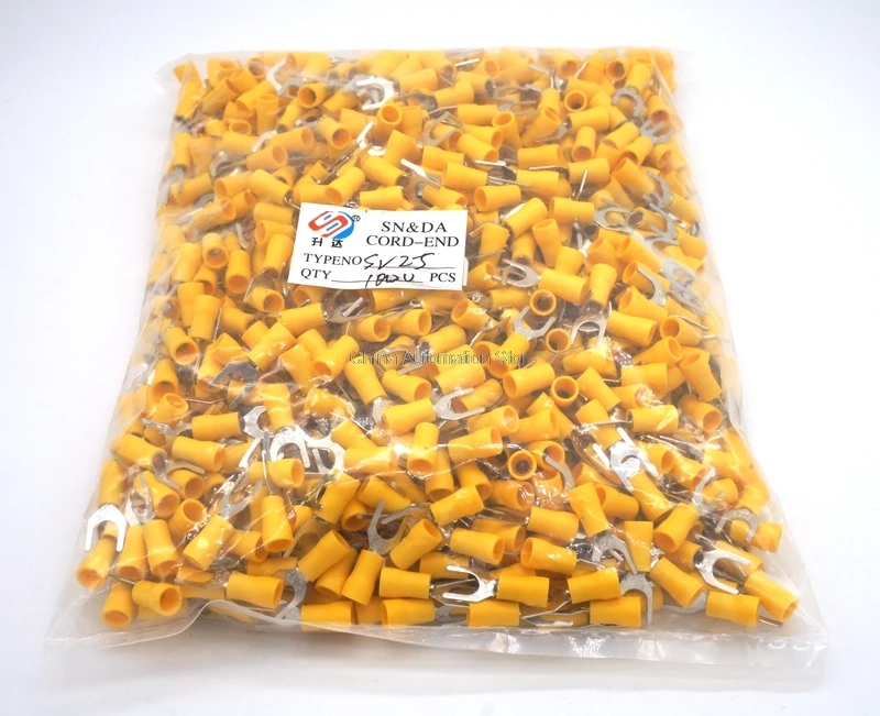 

1000pcs SV2-5 1.04-2.63mm^2 Crimp Fork Spade terminals Fork Terminal Brass