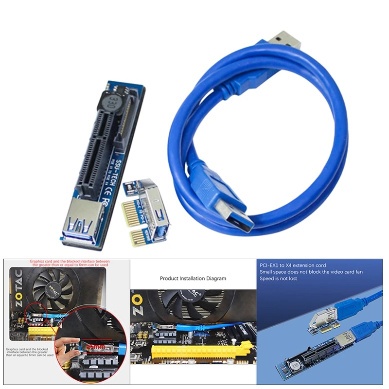

MOOL Add On Card PCI-E Riser PCIE PCI-Express X1 To X4 Riser PCI E Riser Card Extend Adapter With USB3.0 Extension Cable