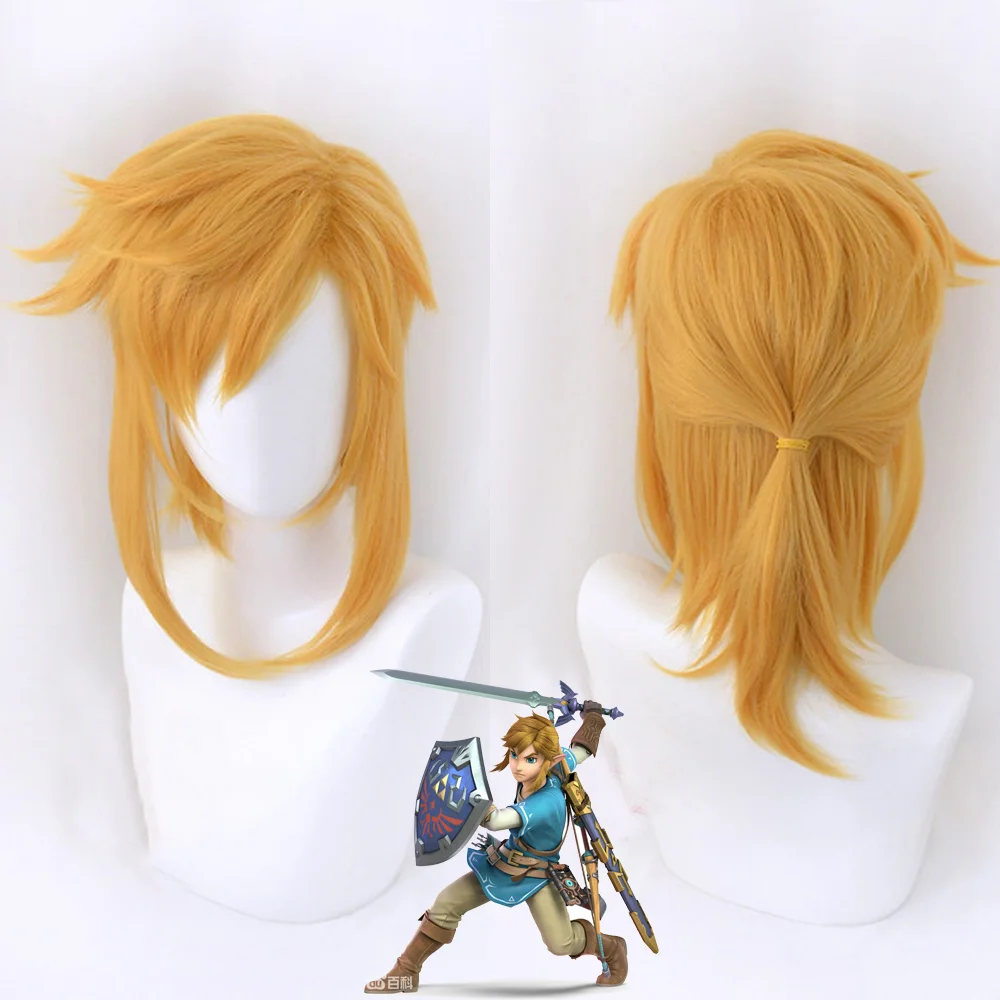 Парик для косплея Game Zelda: Breath of The Wild-Link термостойкий с коротким золотым конским