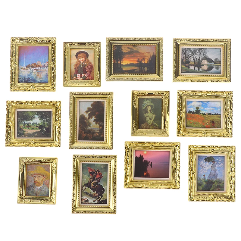 

Vintage Framed Photos Miniature Oil Painting Doll Accessories Resin Mini Wall Picture 1:12 Dollhouse Ornament Kids Toys Supplies