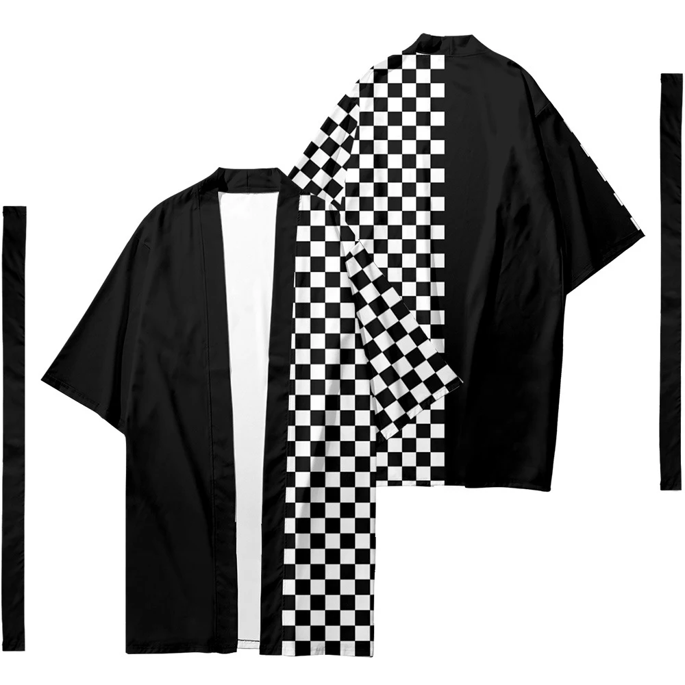 

Men's Japanese Long Kimono Cardigan Men's Samurai Clothing Kimono Checkerboard Checker Pattern Kimono Shirt Yukata Jacket 4