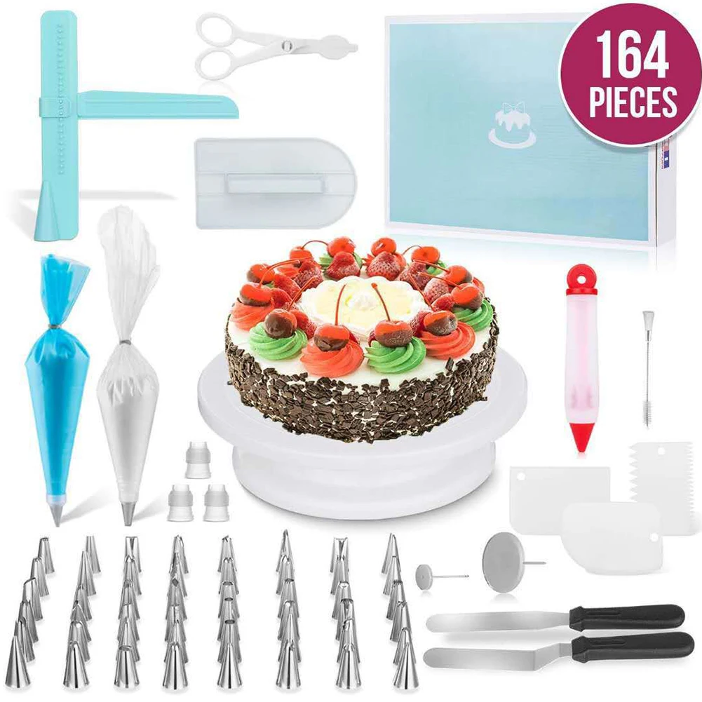 

164 Pcs Fondant Pastry Tube Practical Desert Banquets Home Cake Decorating Kit Kitchen Bakeries Multi Function Turntable Cookies