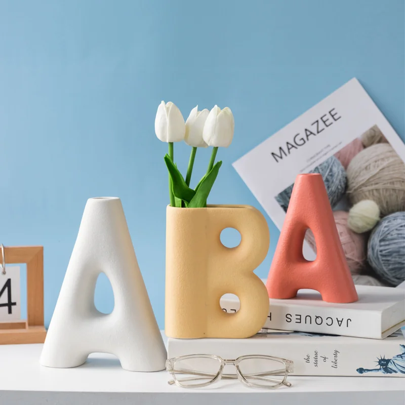 

Матовая керамическая ваза с буквами AB, украшения американской и европейской ретро вазы большого размера, матовые вазы, украшения для дома, б...