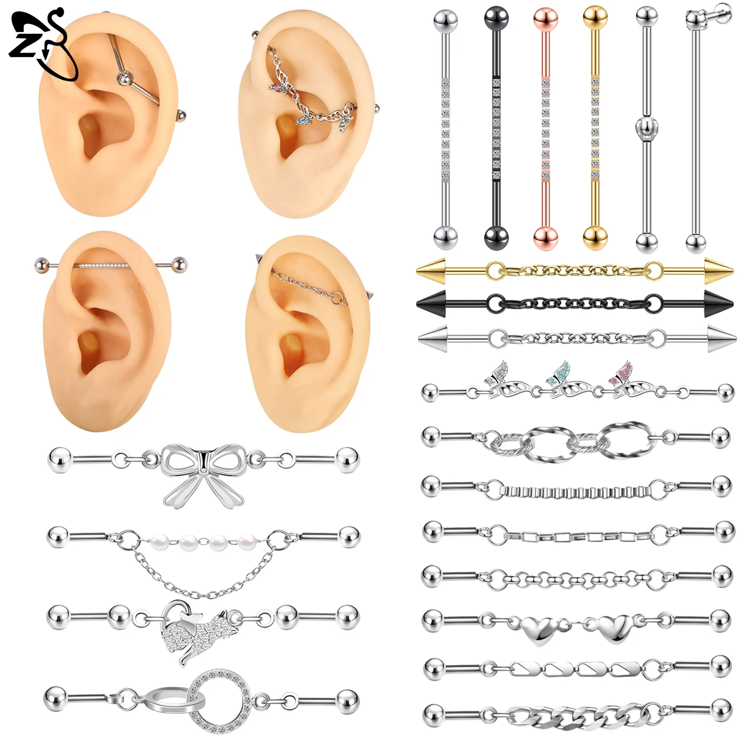 Длинные серьги-штанги ZS из нержавеющей стали ювелирные изделия для пирсинга В
