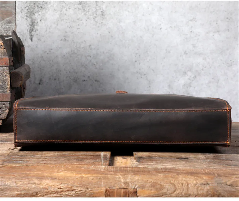 Vintage crazy horse cowhide men's women's briefcase business work laptop handbag simple genuine leather shoulder messenger bag