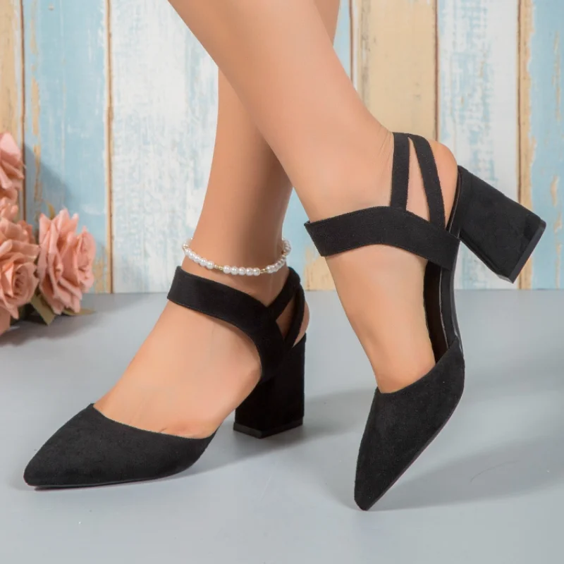 

Сандалии женские на высоком каблуке, повседневные однотонные босоножки с ремешком, Флокированная Пряжка, большие размеры 34-41, на лето