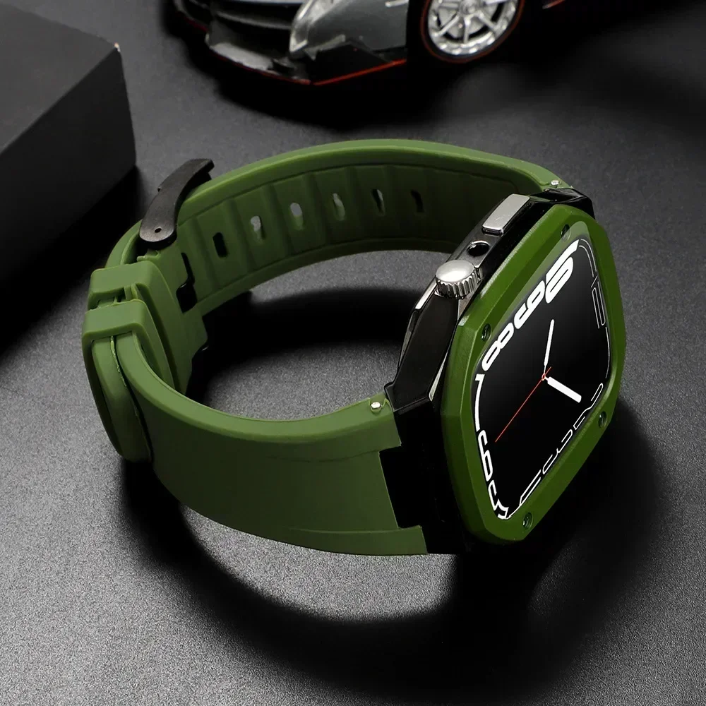 Ремешок Из Нержавеющей Стали Для Apple Watch Series 9 6 5 4 SE Силиконовый Резиновый Часов 45