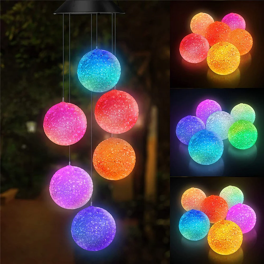 

Color Changing Solar Power Wind Chime Crystal Ball Mobile Portable Waterproof Outdoor Wind Bell Light for Patio Yard Garden Home