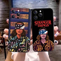 catoon stranger things phone cover for iphone 11 12 13 pro max x xr xs max 7 8 plus 13 mini black silicon soft bumper back cover