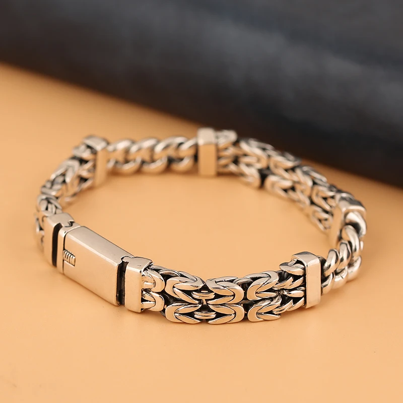 

Silver Double-row Keel Pattern And Peace Personality Men Women Bracelet Tide Carved Classic Distressed Accessory