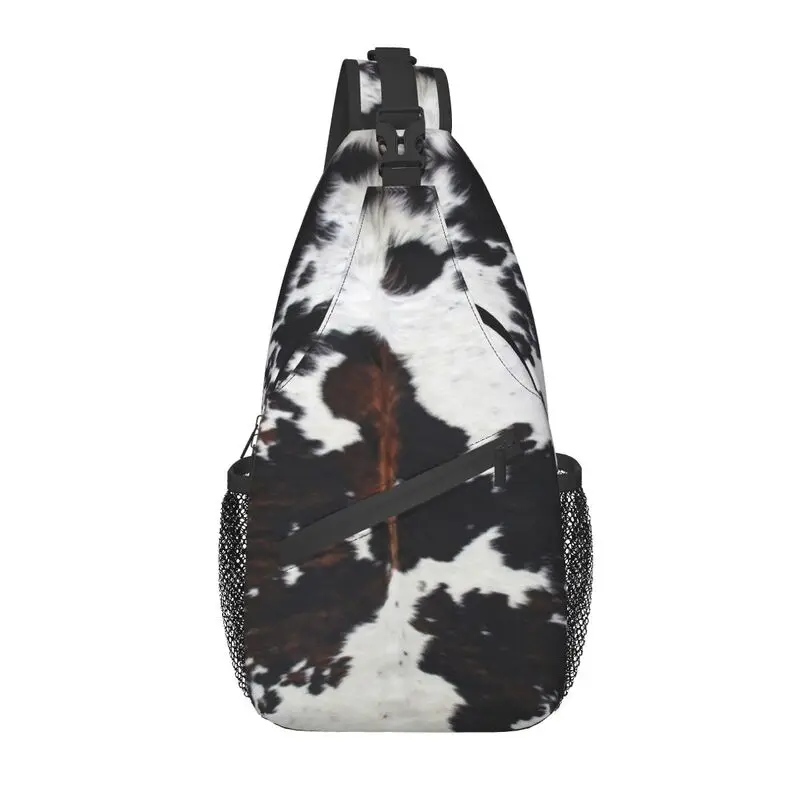 

Fashion Cowhide Leather Texture Sling Bag for Cycling Camping Men Animal Fur Crossbody Chest Backpack Shoulder Daypack