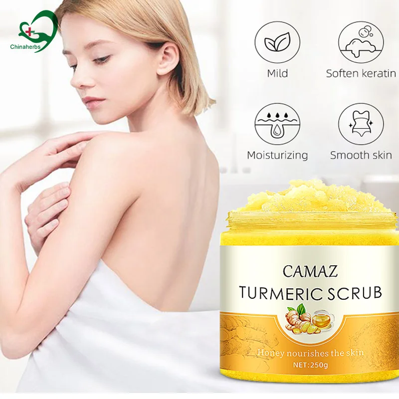 

250g All Natural Face Body Scrub Brightening Soften Cutin Moisturizing Pore Skin Cleaning Smooth Anti Acne Turmeric Salt Cream