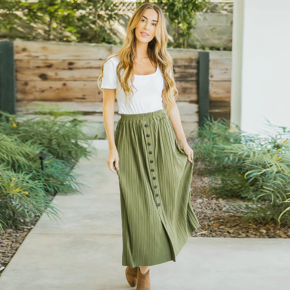 

Юбка-миди Женская однотонная на пуговицах с завышенной талией