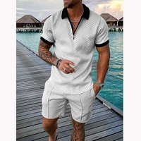 summer high quality mens new sportswear set zipper short sleeve polo shirt shorts solid color casual streetwear 2 piece set
