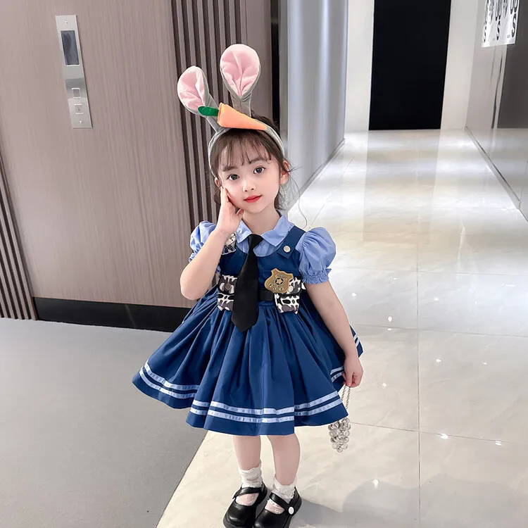 Little Girl Police Uniform Rabbit Cop Suits Cosplay Judy Dresses Halloween Party Role Play Bunny Costumes