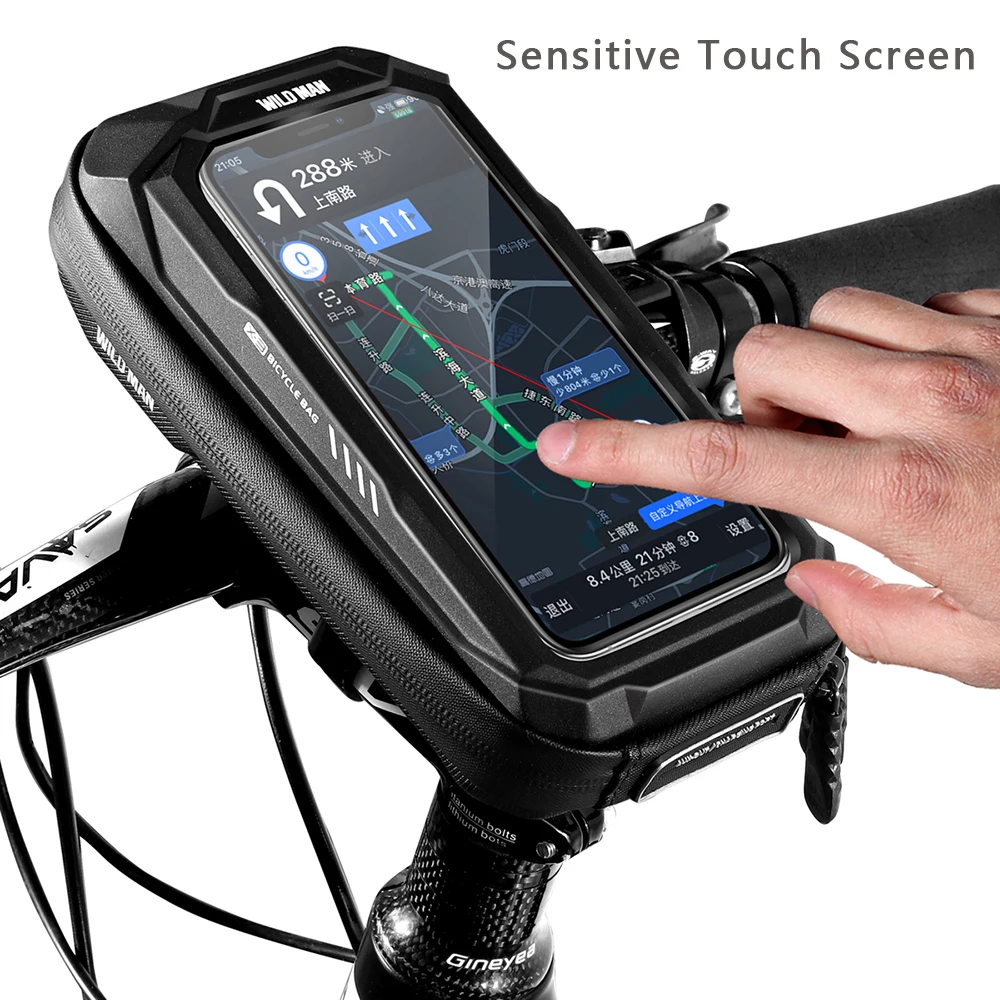 WILD MAN Bicycle Touchscreen Front Frame Bag EVA Phone Case with Double Zippers MTB Cycling Bike Accessories Bike Bag
