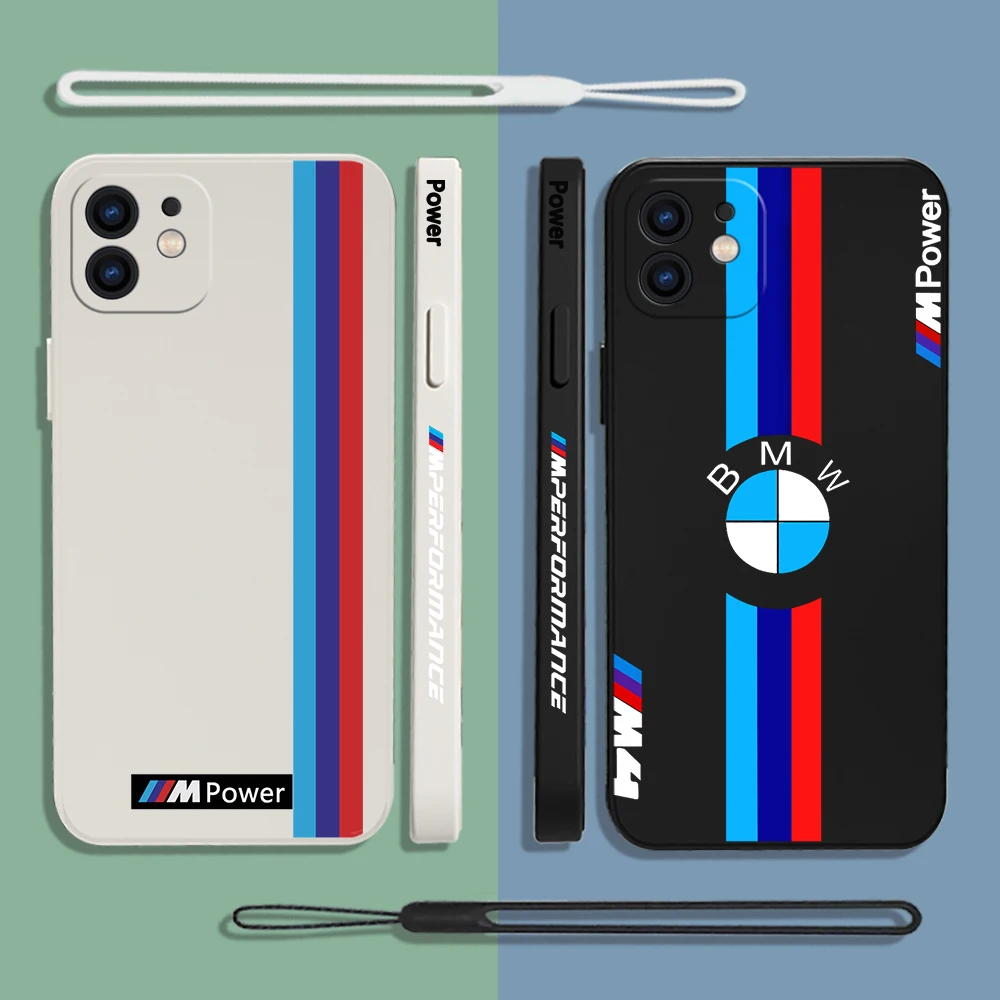 

Luxury Sport Car Phone Case For iPhone 14 13 12 11 Pro Max Mini X XR XS MAX SE20 8 7 6S Plus Silicone Cases with BMW Hand Strap