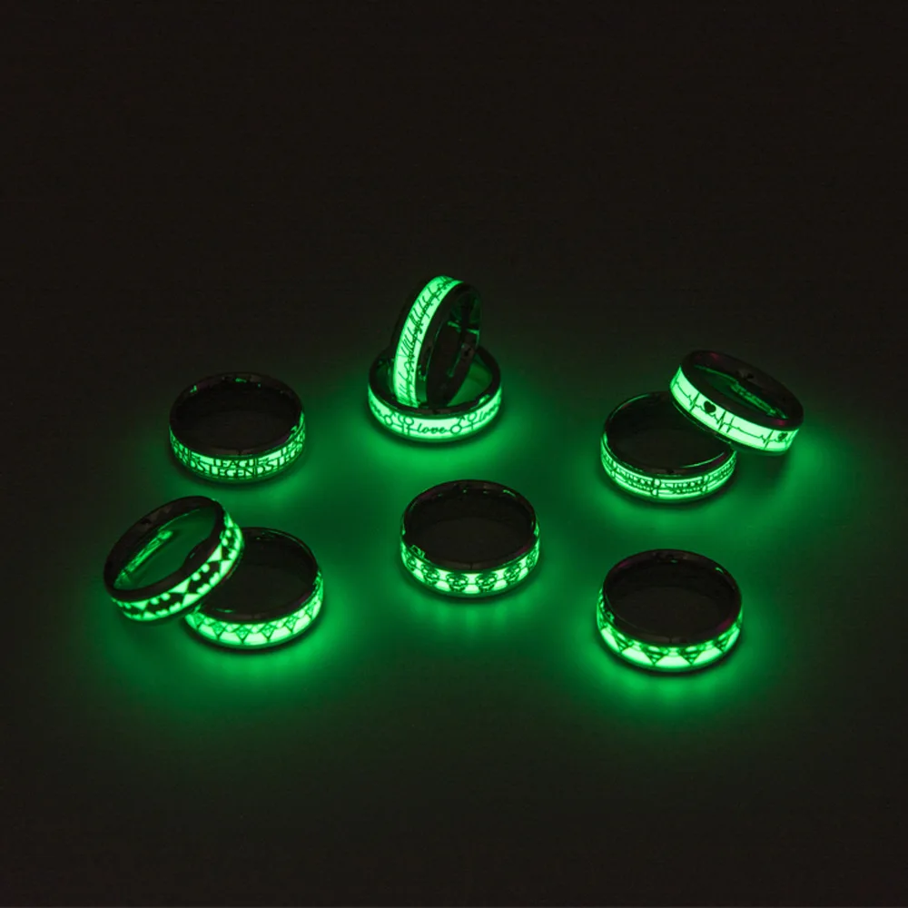 

Luminous ECG Ring for Women Men Fashion Stainless Steel Glowing In Dark Heart Couple Wedding Bands Promise Finger Ring Gifts