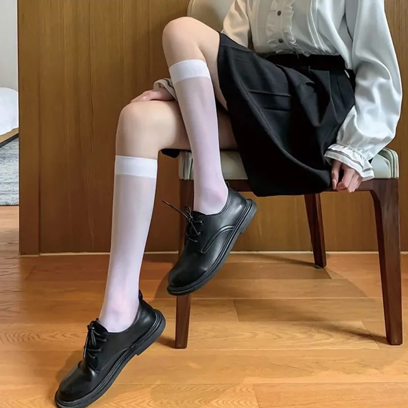 2 Pairs New Women Thin Long Socks Sexy Spring Summer Tights Korean Students High Stockings Black White Panty JK Breathe Dot Sock