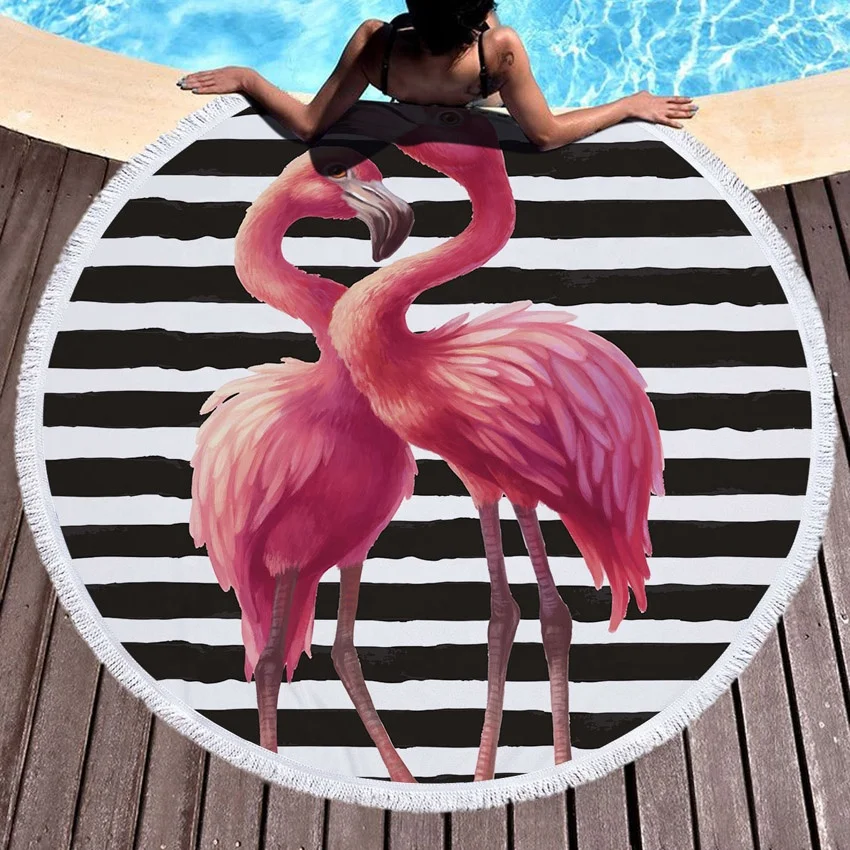 

Beach Towel With Tassel Floral Flamingo Gift Bath Shower Towel For Adults 500g Microfiber 150cm Picnic Yoga Mat Blanket Carpet