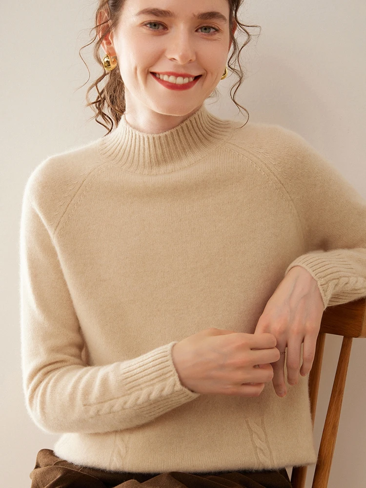 Осень 2024 новый кашемировый свитер с полувысоким воротником женский двухниточный