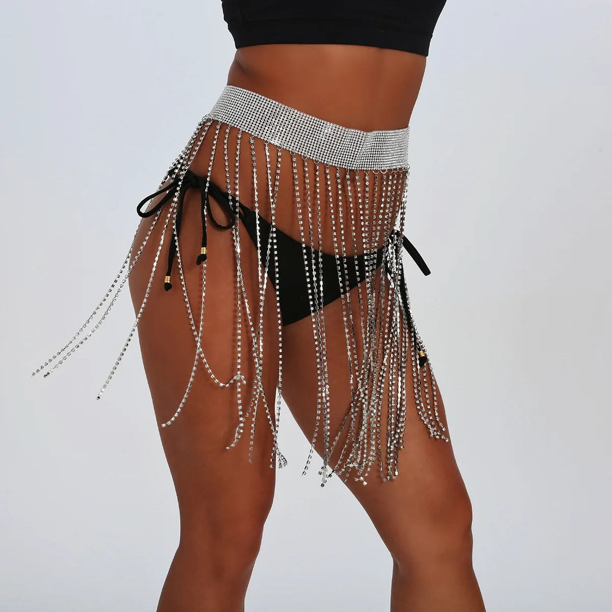 

Night Club Party Fashion Skirt Belt Shiny Crystal Rhinestones Mini Skirts Diamond Long Tassel Luxury Sexy Women Adjustable