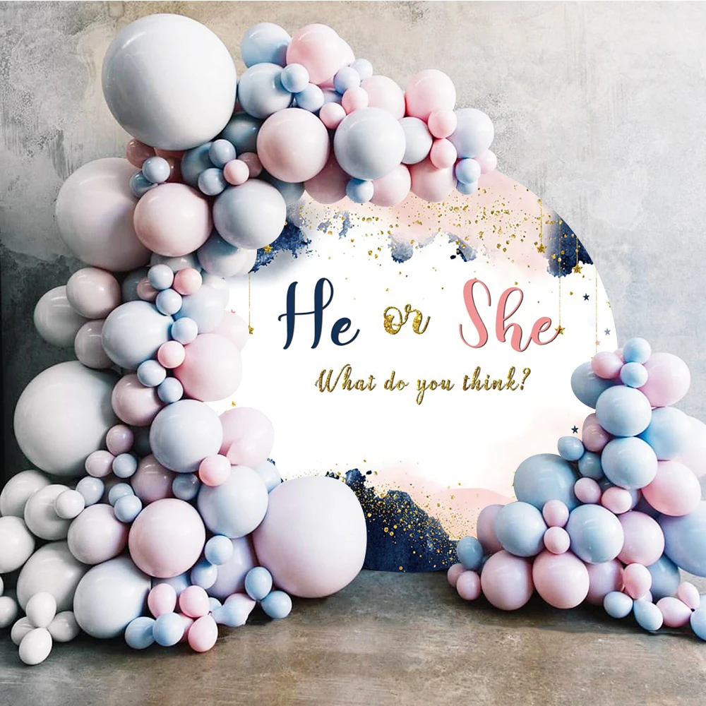 

Newborn Party Gender Reveal Theme Round Photography Background Gold Star Pendant Gradient Color Poster Customize Circle Backdrop