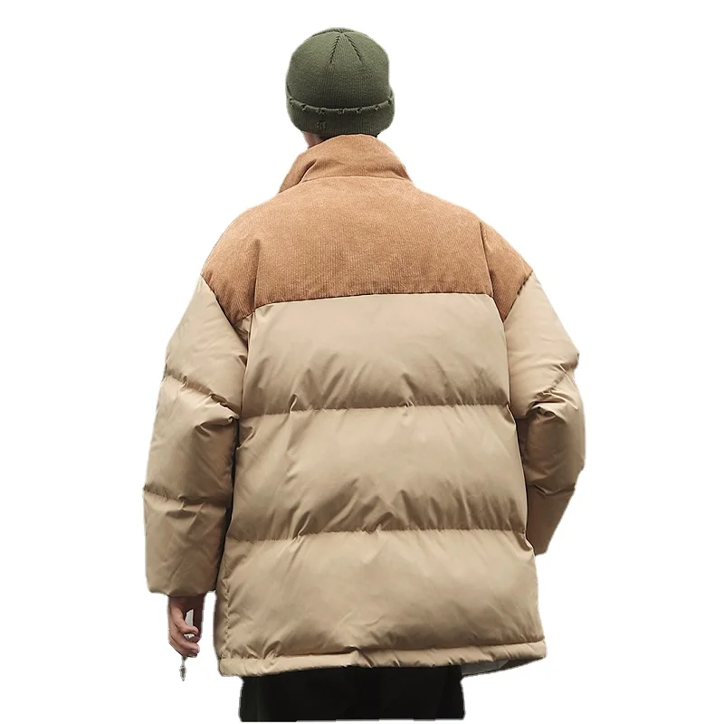Stitching Corduroy Stand-up Collar Winter Coat Japanese Retro Tooling Bread Clothing Plus Size Thickened Warm Jacket Men