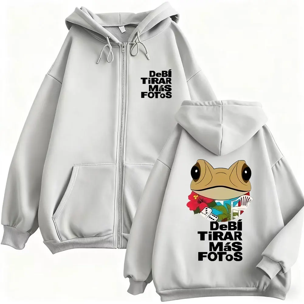 Фото Худи на молнии с графическим принтом альбома рэпера Bad Bunny Debi Tirar Mas Fotos DTMF World Tour, мужская модная толстовка в стиле хип-хоп №5