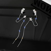 zircon flower tassel one piece ear bone clip ear wire 2022 trendy fashion temperament net red simple long earrings