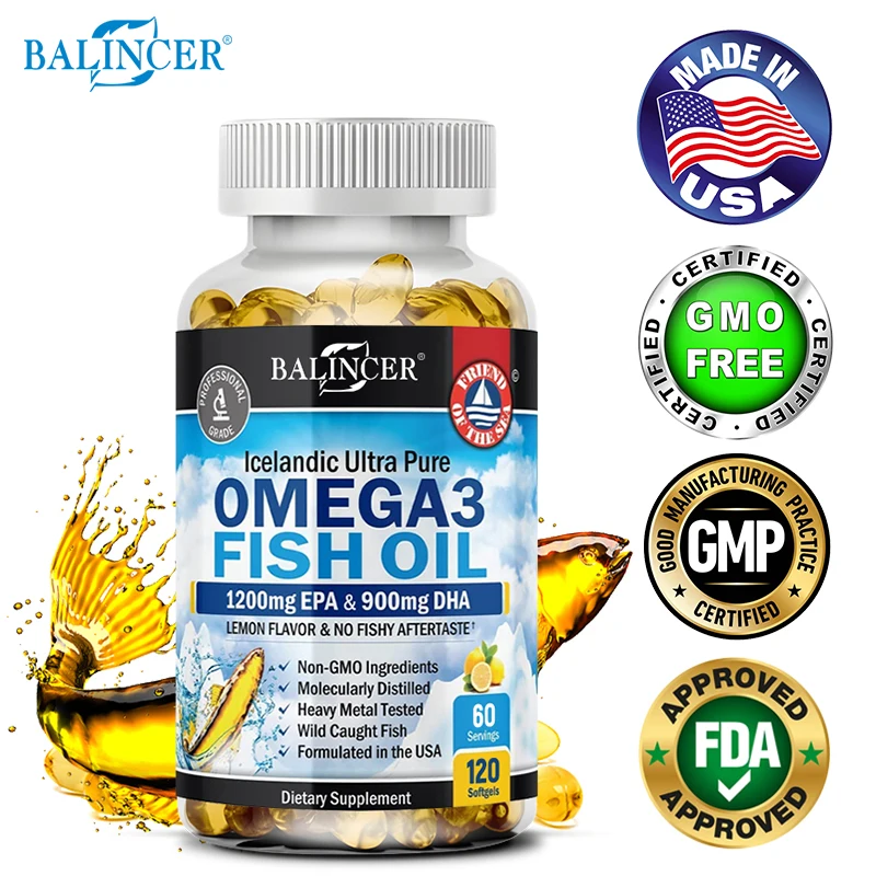 

Omega 3 Fish Oil Capsules Rich in DHA Supports Eye and Heart Health and Boosts Immunity Supports Improved Brain Cognition
