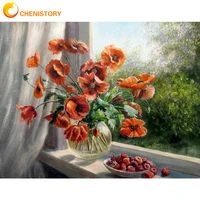 chenistory painting diy digital painting by numbers windown flower vase modern wall art picture for home decor flower