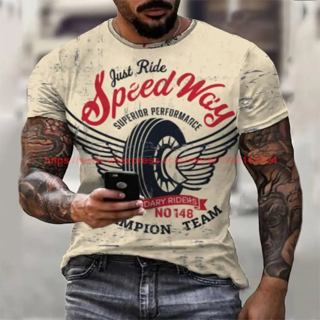 

Футболка мужская оверсайз с 3D-принтом в виде шин и круглым вырезом