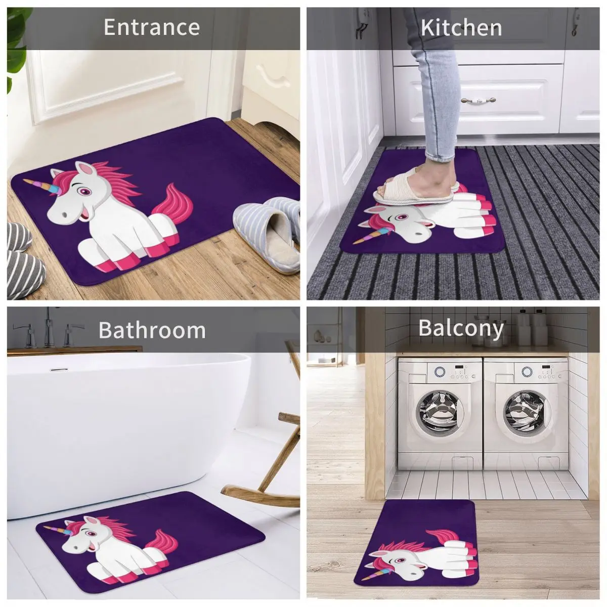 

Коврик для ванной, милый мультяшный детский Декор в виде единорога, 3D коврик, коврик, Придверный коврик, нескользящий, для входа, гостиной, до...