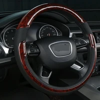 universal 38cm breathable carbon fibreleather car steering wheel cover wood grain steering wheel cover black microfiber leather