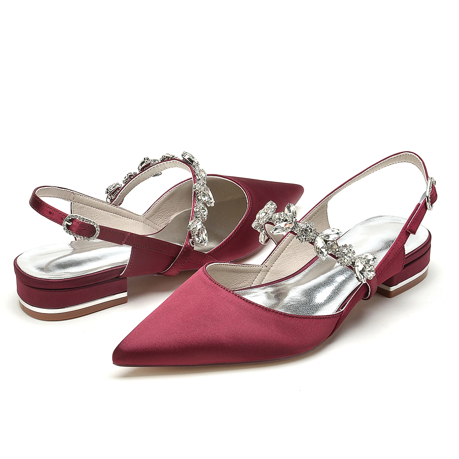 Pointed Toe Satin Wedding Flats for Bride Comfortable Rhinestones Bridal Shoes Evening Prom Party Dress Shoes Pumps
