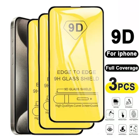 Закаленное стекло 9D для защиты экрана, защитный чехол для iPhone 15 13 12 11 14 Pro Max XR X XS Mini 7 8 Plus, пленка из закаленного стекла, 3 шт.