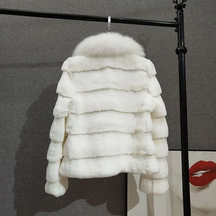 Women's Fur Jacket Autumn and Winter Imitate Rex Rabbit Fur Fur Coat Women's Short Fox Fur Collar Overcoat Faux Fur Coat