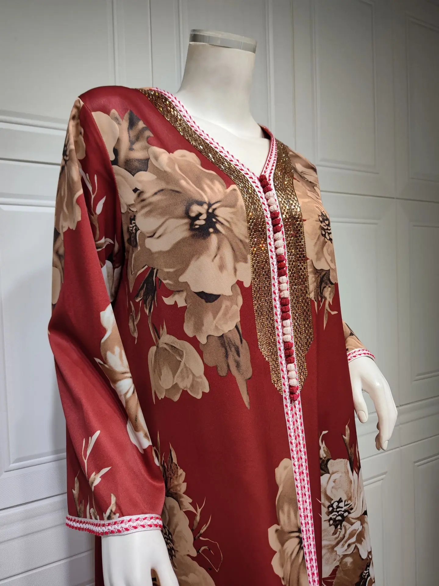 ICCLEK 2023 Summer Flower Moroccan Caftan Royal Women Dubai Muslim Abaya For Women Turkish Muslim Long Woman Dress