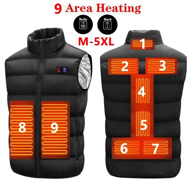 Autumn and winter men thickened 9 pieces heated vest stone thin ink USB hot vest large size leisure vest