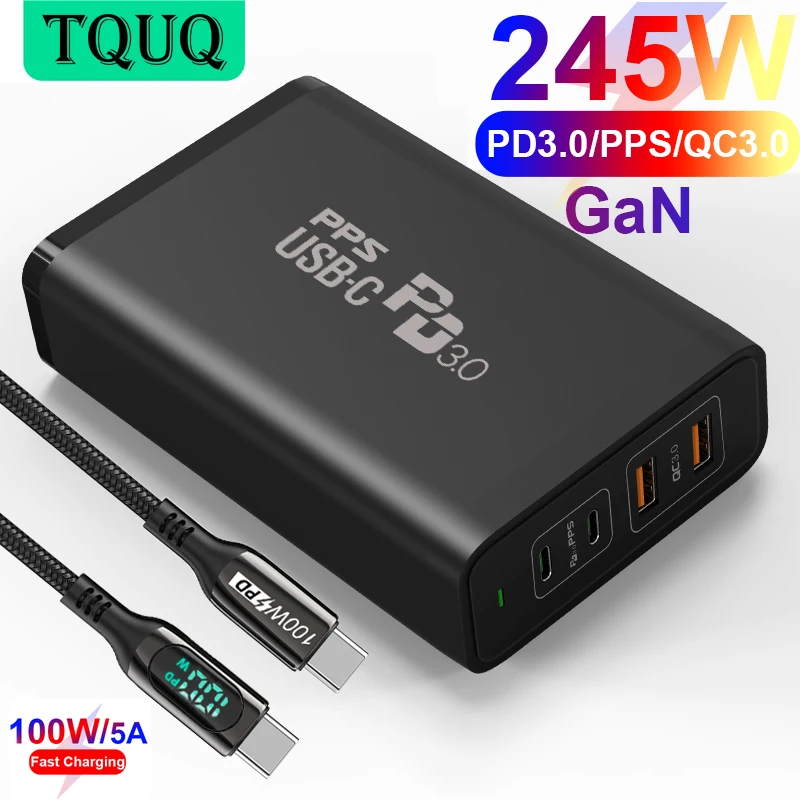 Najtaniej TQUQ 245W GaN Stacja ładująca, USB C PD100W PPS Super Szybka ładowarka Dla MacBook IPad Pro IPhone13 Samsung Xiaomi Huawei Laptop Cena TQUQ 245W GaN Stacja ładująca, USB C PD100W PPS Super Szybka ładowarka Dla MacBook IPad Pro IPhone13 Samsung Xiaomi Huawei Laptop