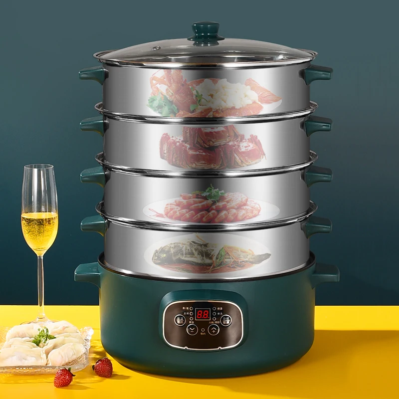 

Electric Stainless Steel Steamer Cooker Dumplings Multifunctional Electric Cooker Rice Roll Food Cuisson Vapeur Home And Kitchen